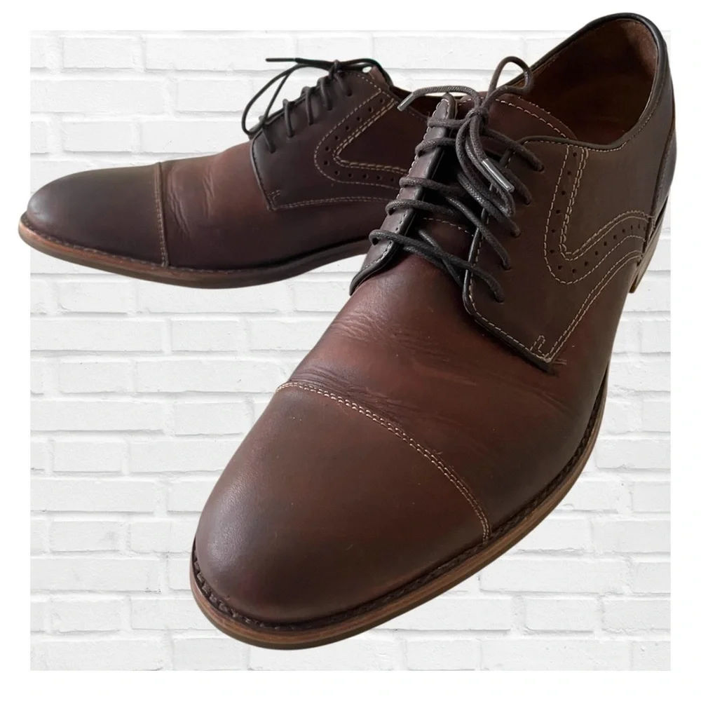Johnson & Murphy Sz 10M Cap Toe Brown Leather Men's Dress Shoes Preppy Academia